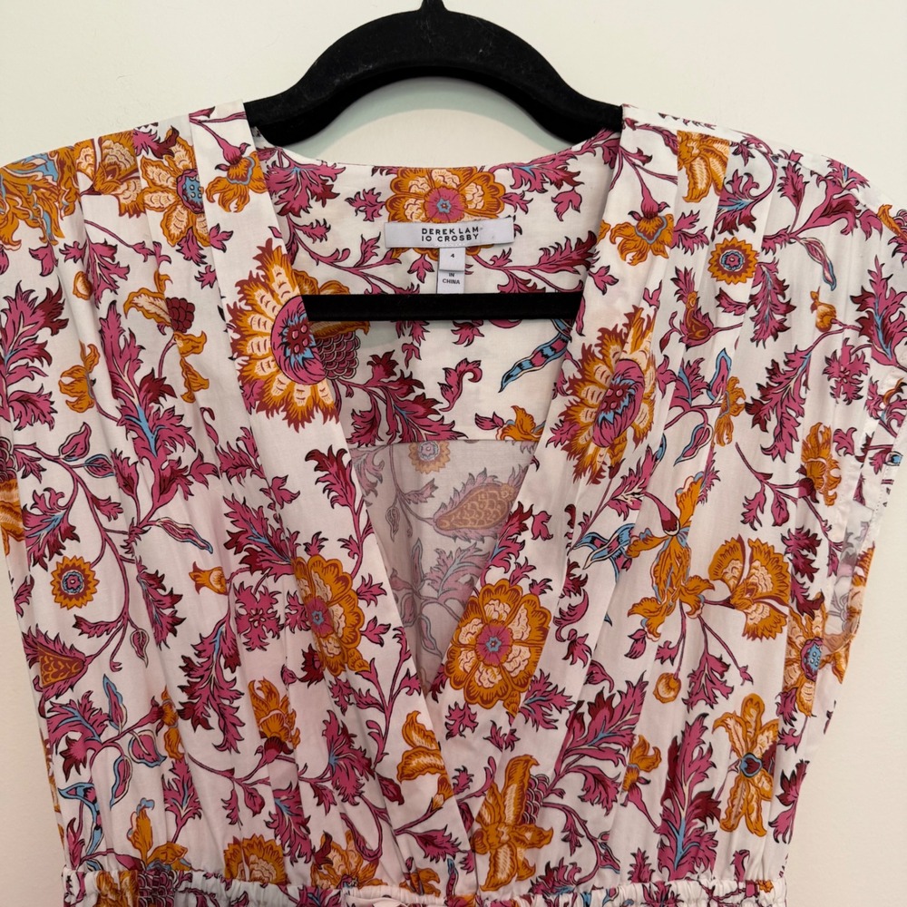Derek Lam 10 Crosby Fatima Smocked Floral Tiered Midi Dress Size 4 - Picture 4 of 4